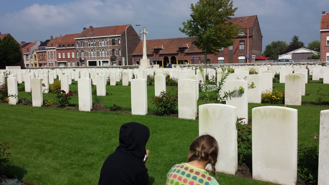 Ella and Lottie at Menin South War Cemetary, Ypres